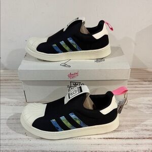 Adidas Andre Saraiva Kids Black and White Slip-On Sneakers - Brand New